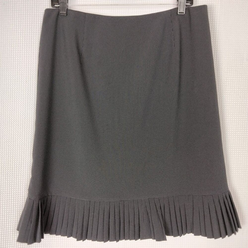 Larry Levine Womens Skirt Size 14 Gray Plaid A Line Pleated Hem Career